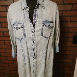 John Mark mixed material top with embroidery on the back.  Denim front shirt.
